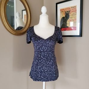 Rebecca Taylor Gray/Black Rose Print Silk Blouse 2